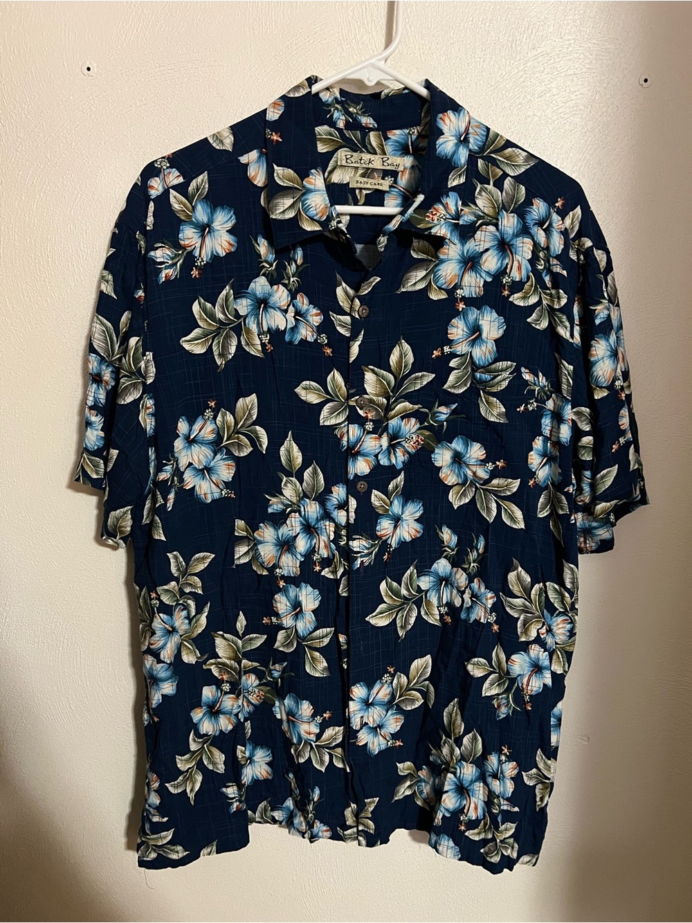 BATIK BAY 100% Rayon Button Down Floral Aloha Shirt Blue Green Men's Size XL GUC